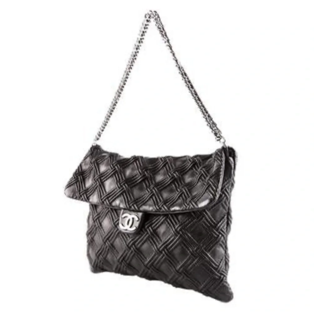 Chanel Bag Large Walk of Fame Black Silver clutch or chain Fits LAPTOP